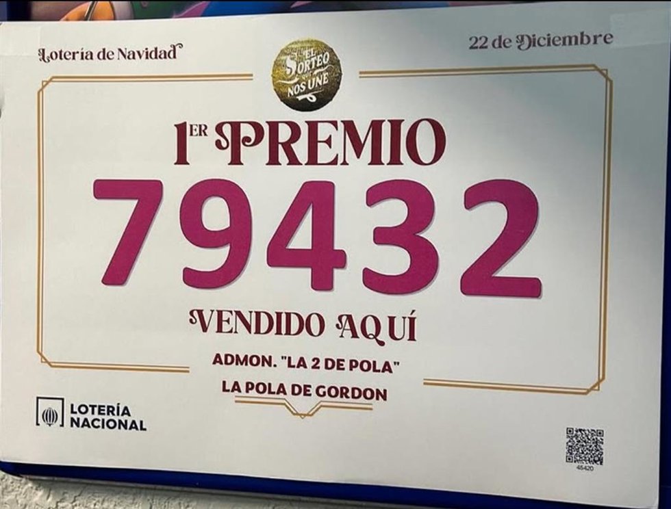 Imagen del número premiado con el 'Gordo' de la Lotería de Navidad, repartido en Villamanín (León).