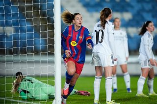 Alexia Putellas of FC Barcelona celebrates a goal during the Spanish Women Cup, Copa de la Reina, Quarterfinal match between Real Madrid and FC Barcelona at Alfredo Di Stefano stadium on February 05, 2026, in Madrid, Spain.