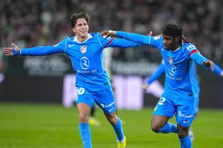 Ademola Lookman of Atletico de Madrid celebrates a goal during the Spanish Cup, Copa del Rey, Quarter of Final football match played between Real Betis and Atletico de Madrid at La Cartuja stadium on February 5, 2026, in Sevilla, Spain.