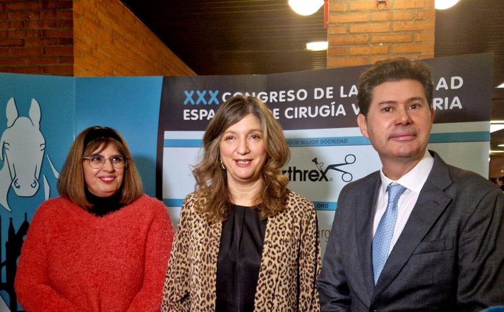 La rectora de la ULE, Nuria González (centro); la presidenta de Secive, Juana Dolores Carrillo (izquierda) y el director del Hospital Veterinario de la ULE, José Antonio Rodríguez-Altonaga, en el XXX Congreso de la Sociedad Española de Cirugía Veterinar