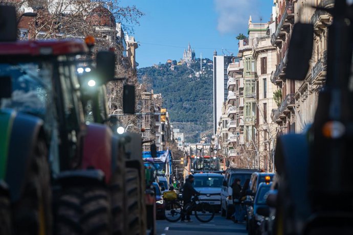 Diversos tractors davant la Conselleria d'Agricultura