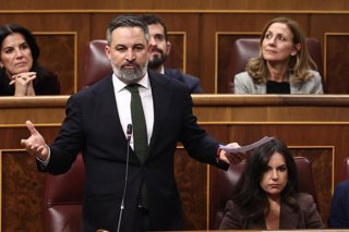 Archivo - El presidente de Vox, Santiago Abascal, interviene durante una sesión de control al Gobierno, en el Congreso de los Diputados, a 12 de noviembre de 2025, en Madrid (España). 