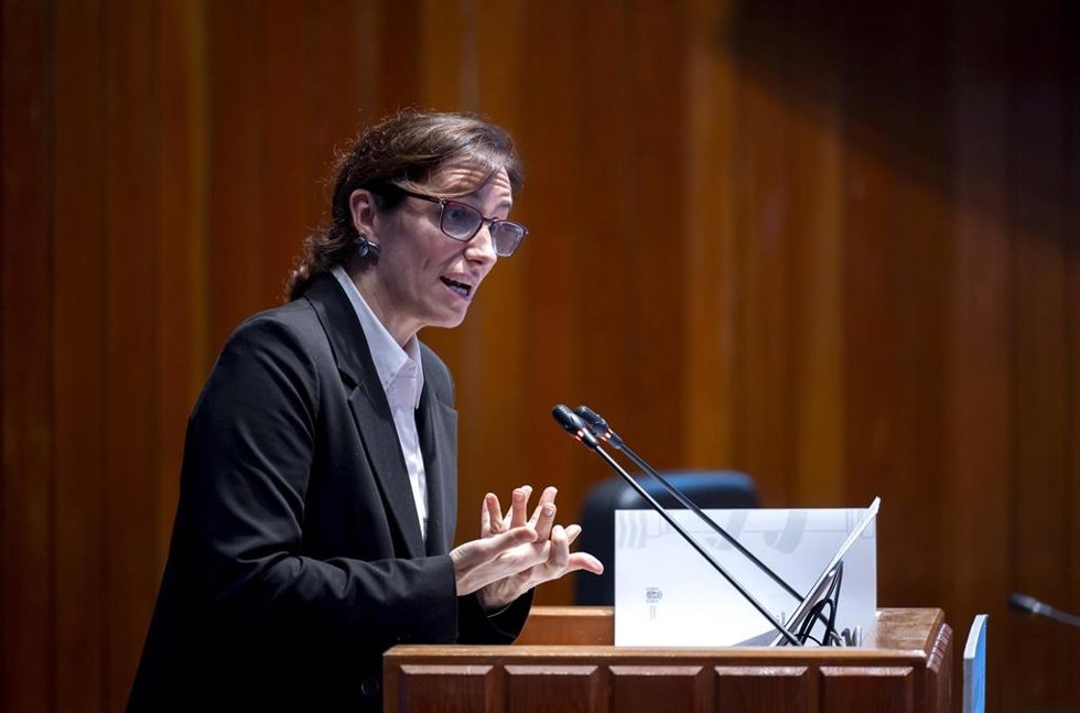 La ministra de Sanidad, Mónica García, durante la jornada Cómo frenar la epidemia de la desinformación en salud, en el Ministerio de Sanidad