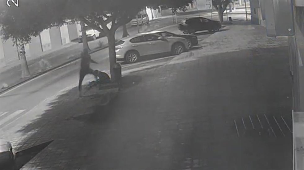 Fotograma de las cámaras de seguridad que recoge la agresión a la víctima en Campohermoso, en Níjar (Almería). 