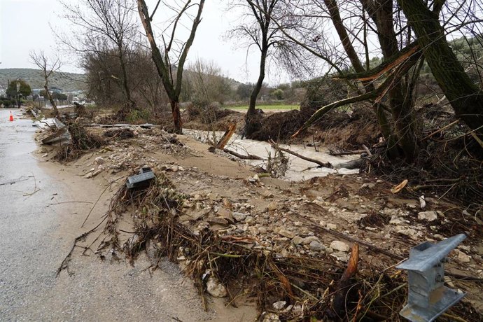 Destrozos causados por la borrasca 'Leonardo' en Benalúa de las Villas, en Los Montes, en la provincia de Granada
