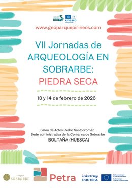 Cartel de las jornadas de arqueología en la Comarca de Sobrarbe y dedicadas a la técnica constructiva de la piedra seca.