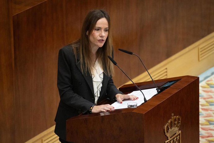 Archivo - La portavoz de VOX en la Asamblea de Madrid, Isabel Pérez Moñino, durante el pleno de la Asamblea de Madrid