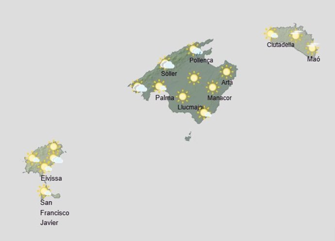 Mapa del tiempo para este domingo 8 de febrero en Baleares.