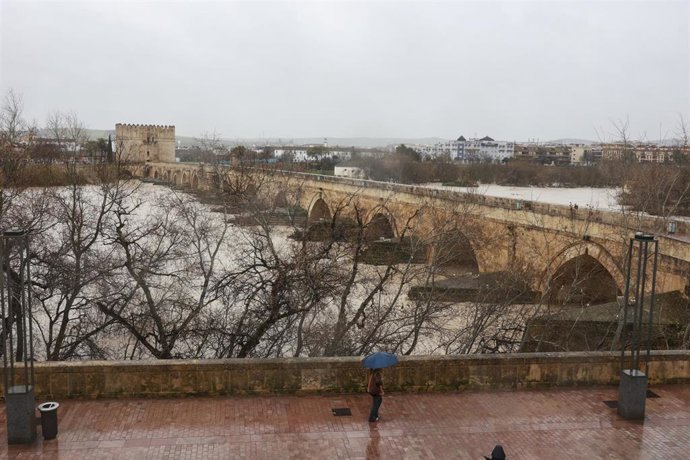 El paso del Río Guadalquivir por Córdoba como consecuencia de la borrasca Leonardo