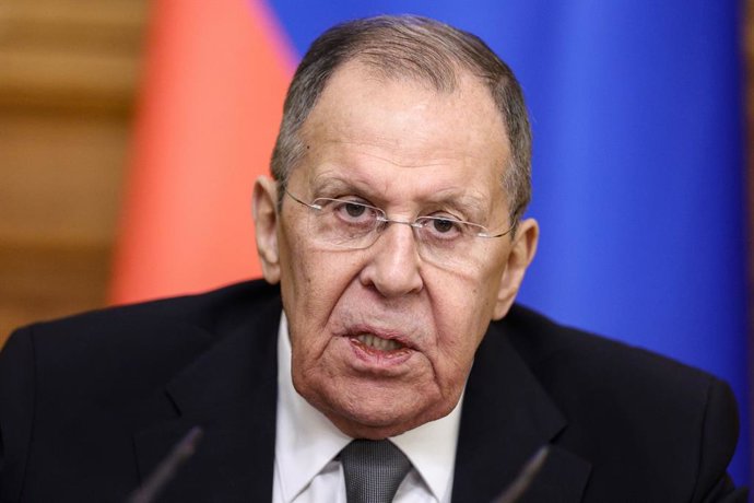 RUSSIA, MOSCOW - FEBRUARY 6, 2026: Russia's Foreign Minister Sergei Lavrov gives a press conference following a meeting with OSCE Chairperson-in-Office Ignazio Cassis, head of Switzerland's Federal Department of Foreign Affairs, Federal Councillor of the 