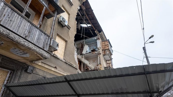 February 4, 2026, Odessa, Ukraine: Buildings hit by Russian drone strikes on 27 January 2026.. .Odessa, February 2026. After four years of war, the city seems frozen in time and in the bitter cold of winter. Power cuts, bombing alerts, destruction... Life