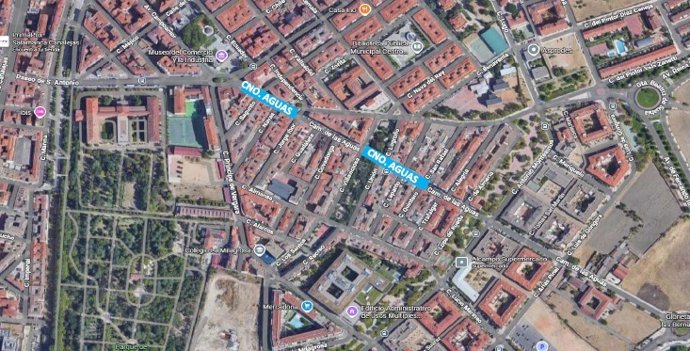 Mapa de las obras de renovación de tuberías que se llevará a cabo en el barrio Prosperidad de Salamanca.