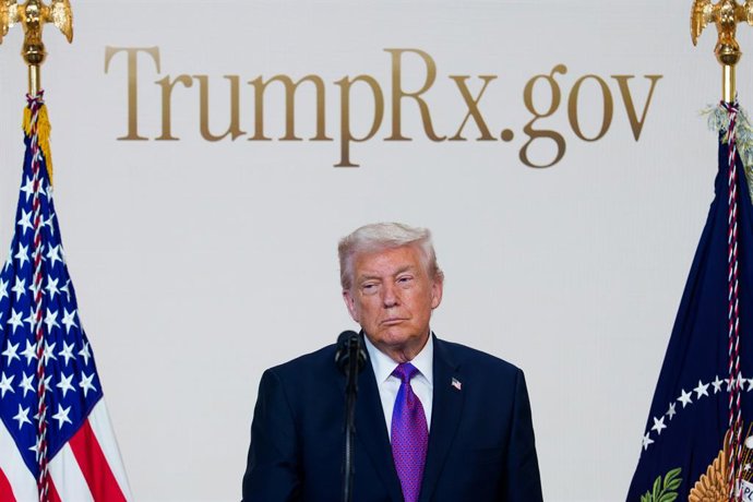 February 5, 2026, Washington, District Of Columbia, USA: United States President Donald J Trump during an event revealing â€TrumpRx,â€ a website for purchasing discounted prescriptions, in the South Court Auditorium in the Eisenhower Executive Office Buil