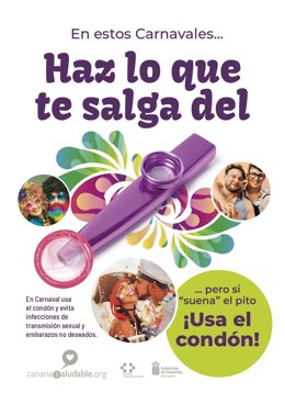 Cartel anunciador de la campaña de prevención de ITS y embarazos no deseados en Carnaval