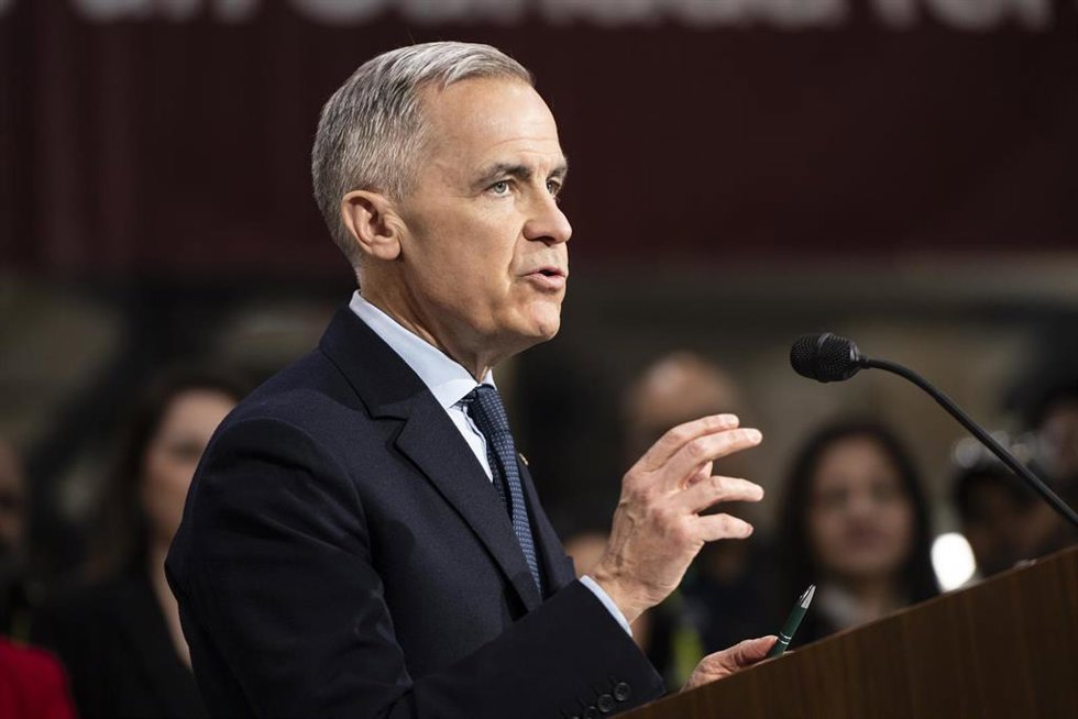 El primer ministro de Canadá Mark Carney, en una visita a una planta de automoción en Woodbridge, Ontario.