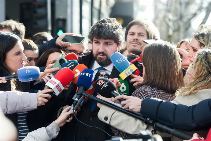 El presidente de la Región de Murcia, Fernando López Miras, durante la reunión de la Junta Directiva Nacional del partido, a 9 de febrero de 2026, en Madrid (España). 