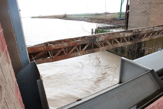 Crecida del río Guadalquivir a su paso por el pueblo sevillano de Cantillana. 