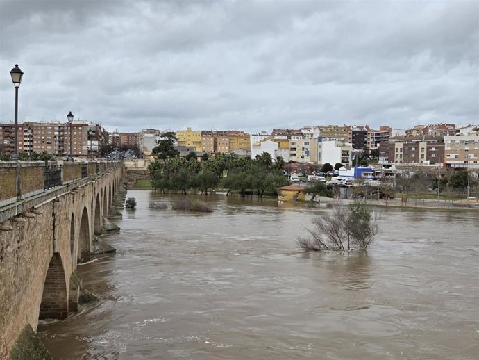 Imagen de este domingo del parque del río Guadiana en la margen derecha a su paso por Badajoz.