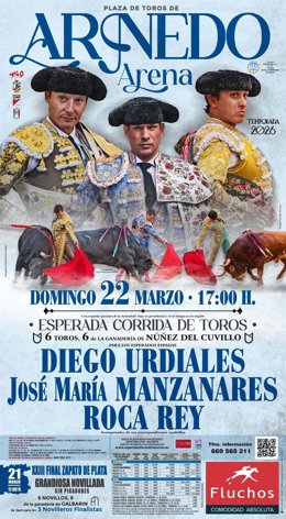 Urdiales, Manzanares y Roca Rey con toros de Núñez del Cuvillo el 22 de marzo en Arnedo