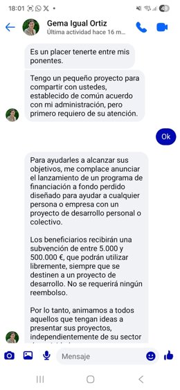 Mensaje donde se suplanta la identidad a la alcaldesa de Santander