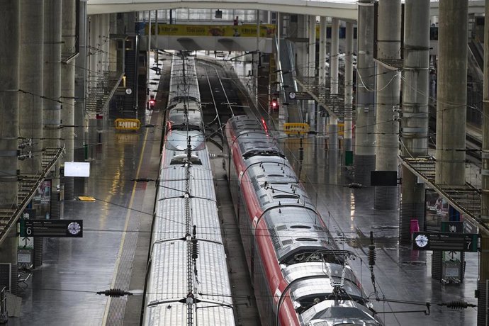 Trenes en los andenes de la estación de tren Madrid-Puerta de Atocha-Almudena Grandes