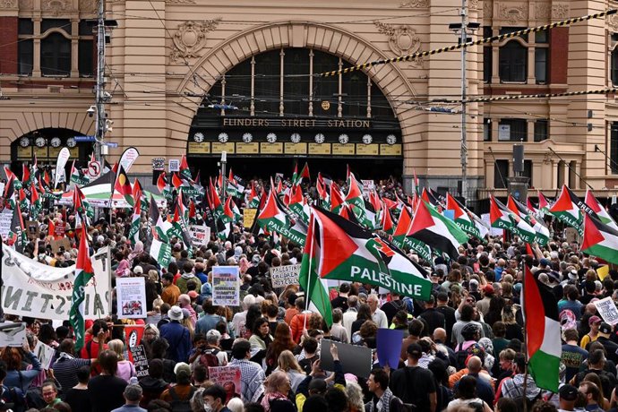 Manifestación propalestina en Sídney ante la visita a Australia del presidente de Israel, Isaac Herzog