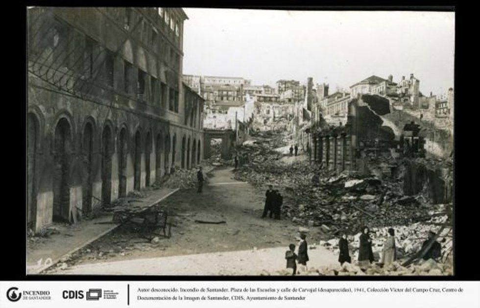 Recreación del incendio de Santander de 1941