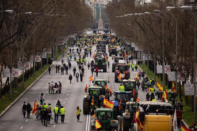 Archivo - Imagen de archivo de una tractorada por el centro de Madrid en marzo de 2024.