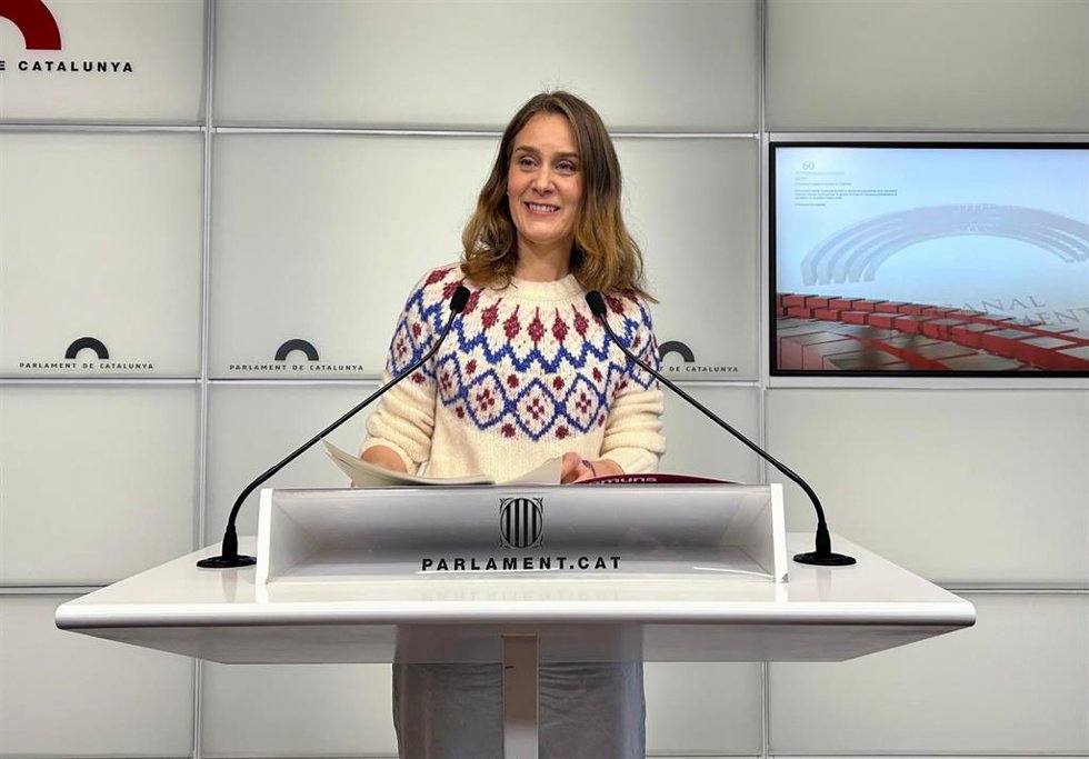La presidenta de los Comuns en el Parlament Jéssica Albiach, en una rueda de prensa