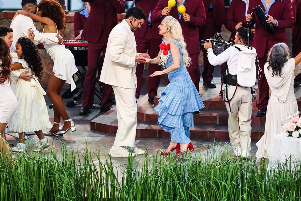 08 February 2026, US, Santa Clara: Lady Gaga and Bad Bunny perform during the Apple Music halftime show at the Super Bowl LIX American football match between the Seattle Seahawks and New England Patriots at Levi Stadium. Photo: Kindell Buchanan/PA Wire/