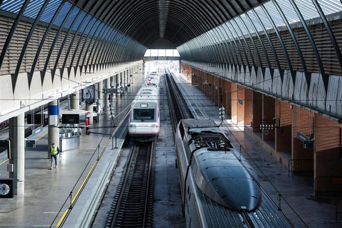 Trenes en la Estación de Sevilla-Santa Justa durante el plan alternativo de transporte por la suspensión de la línea Madrid-Andalucía. 