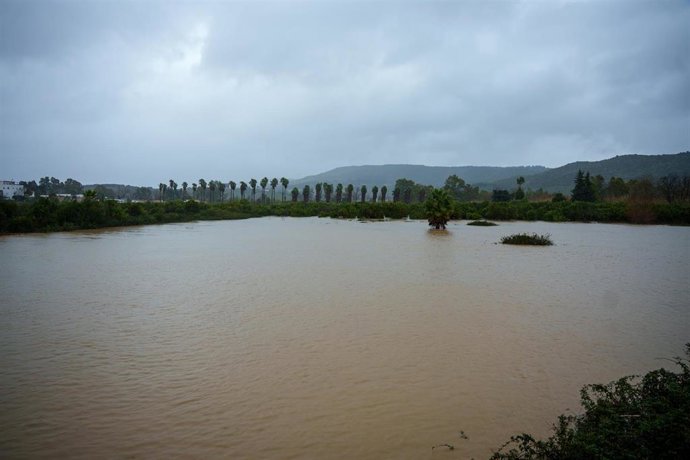 El río Guadiaro desborda sus márgenes provocando inundaciones en la comarca del Campo de Gibraltar. ARCHIVO.