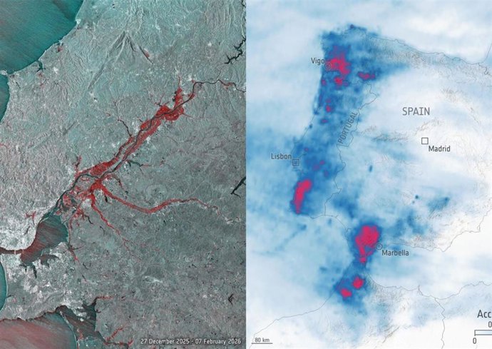 Satélites de la ESA muestran la intensidad de las lluvias en la Península Ibérica en los últimos 15 días.