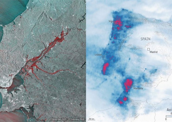 Satélites da ESA mostram a intensidade das chuvas na Península Ibérica nos últimos 15 dias.