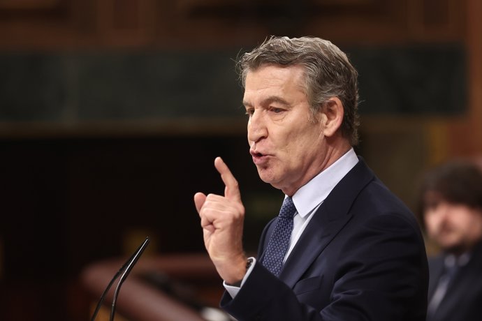 El presidente del Partido Popular, Alberto Núñez Feijóo, en una sesión de control al Gobierno , en el Congreso de los Diputados, a 11 de febrero de 2026, en Madrid (España).
