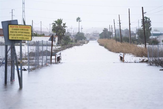 Imágenes del desbordamiento durante visita el Palmar de Troya la situación en el terreno tras el paso de las borrascas.