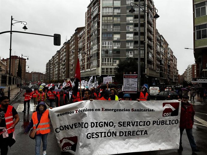Cabecera de la manifestación del sector de transporte sanitario.
