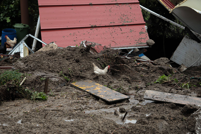 Imagen del talud que se ha desprendido en Moaña, a 11 de febrero de 2026, en Moaña, Pontevedra, Galicia (España).