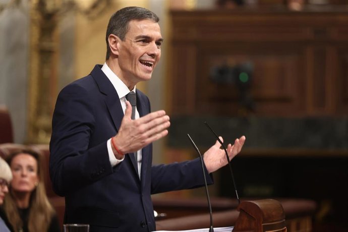 El presidente del Gobierno, Pedro Sánchez, en una sesión de control al Gobierno , en el Congreso de los Diputados, a 11 de febrero de 2026, en Madrid (España). 