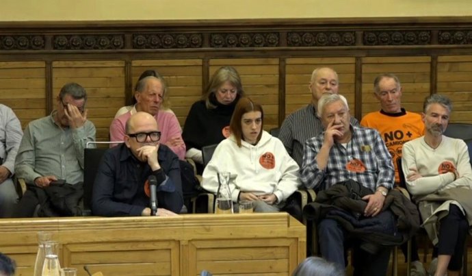 Carlos Arias, en representación de la Asociación de Vecinos 'Alfonso Camín', de La Calzada, interviene en el Pleno Municipal de Gijón.