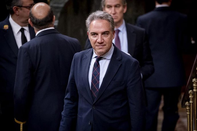 El vicesecretario de Política Autonómica y Local y Análisis Electoral del PP y diputado en el Congreso, Elías Bendodo, durante un pleno en el Congreso de los Diputados, a 10 de febrero de 2026. (Foto de archivo).
