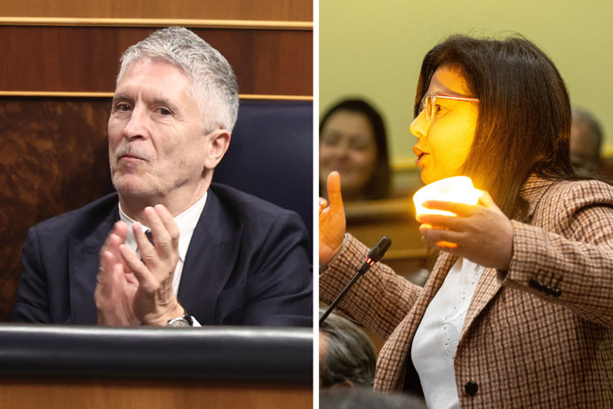 La diputada del PP Ana Vázquez sostiene en el Congreso una baliza V16 en la sesión de control al Gobierno en el Congreso de los Diputados