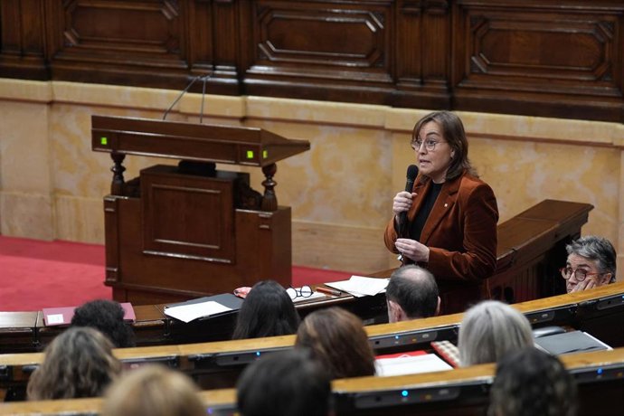 La consellera de Territorio y portavoz del Govern, Sílvia Paneque, interviene durante una sesión de control.