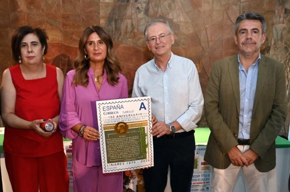 Archivo - Sello creado con motivo del 150 aniversario de la concesión de título de ciudad a Linares.