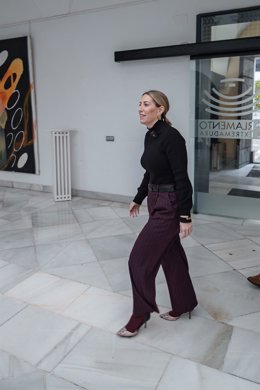 La presidenta del Grupo Parlamentario Popular, María Guardiola, tras reunirse con el presidente de la Asamblea de Extremadura este pasado martes 