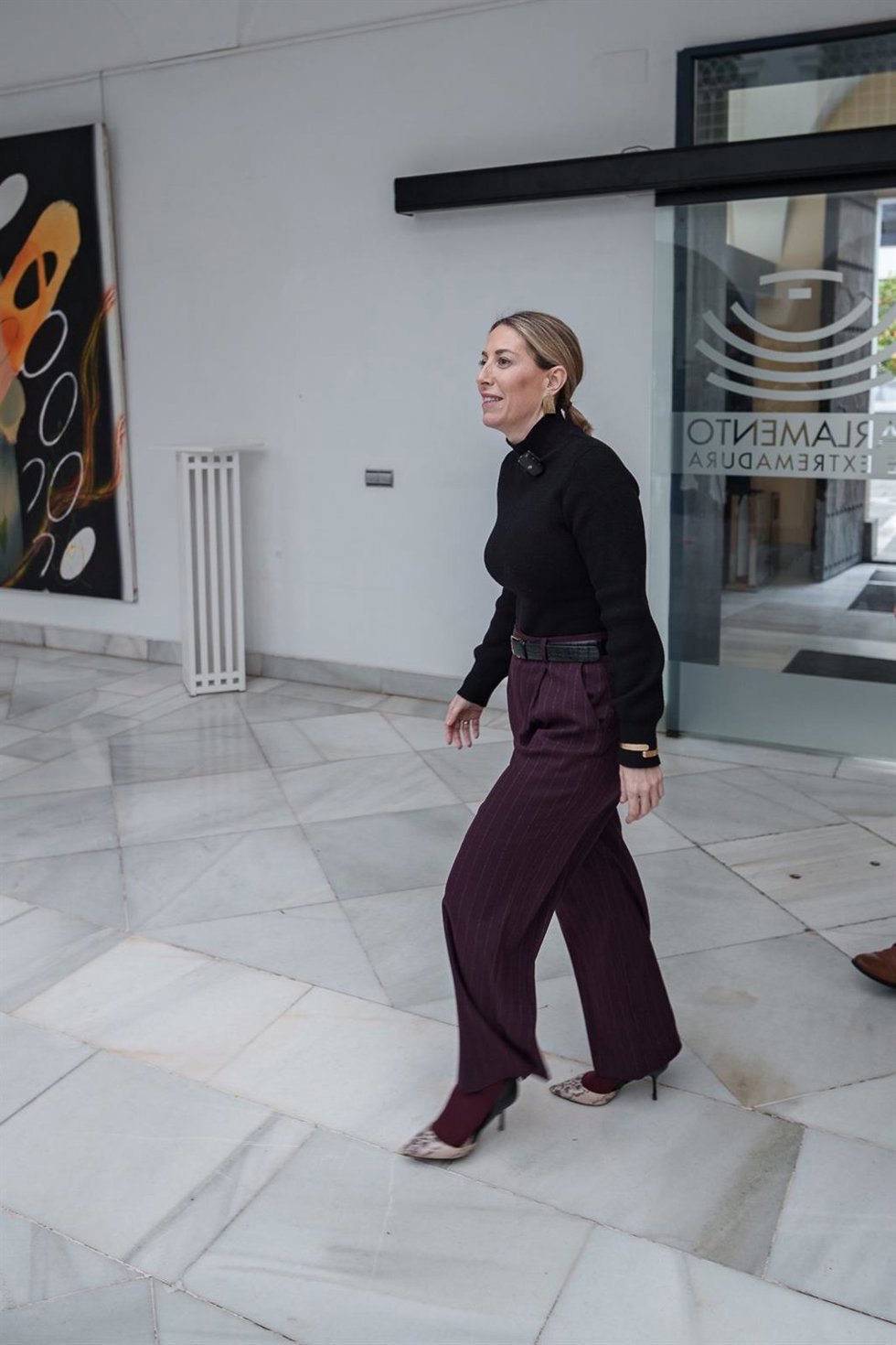 La presidenta del Grupo Parlamentario Popular, María Guardiola, tras reunirse con el presidente de la Asamblea de Extremadura este pasado martes 