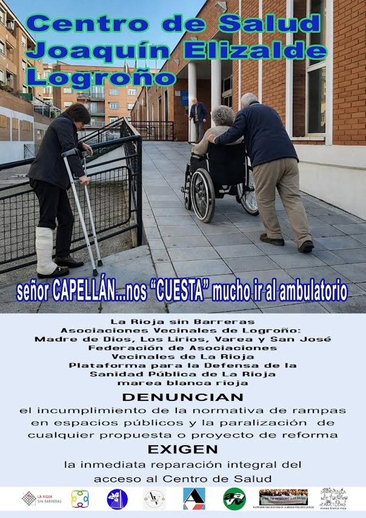 Marea Blanca Rioja alerta de que las 2 rampas de acceso al centro de salud Joaquín Elizalde  están fuera de ordenación 