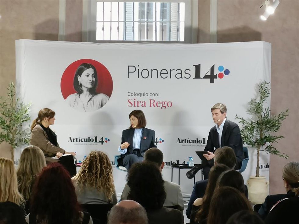La ministra de Juventud e Infancia, Sira Rego, en un encuentro informativo de Artículo 14.