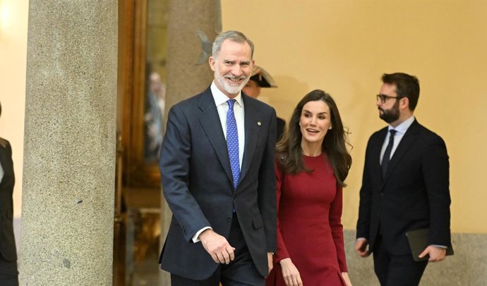 El rey Felipe VI y la reina Letizia llegan a la entrega de los Premios Nacionales del Deporte 2023 y 2024, a 11 de febrero de 2026, en Madrid (España)