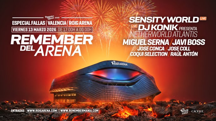 El Roig Arena montará el 13 de marzo una fiesta remember y electrónica con Sensity World, Javi Boss o José Coll